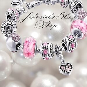 Elegant Pink and Silver Charm Bracelet